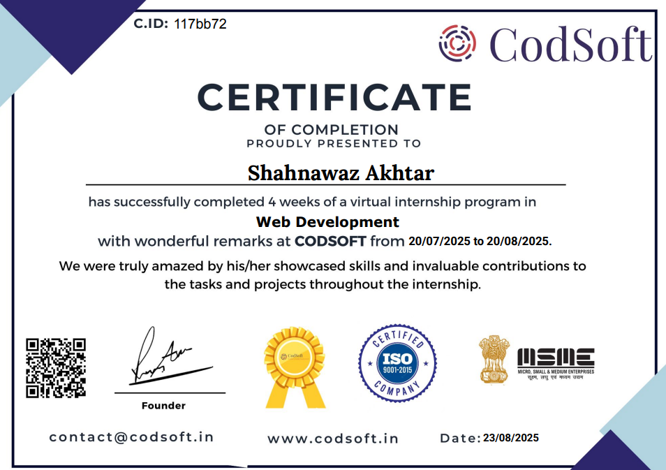 Codsoft Certificate